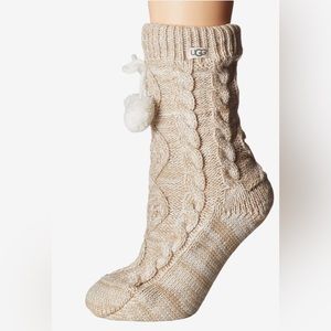 UGG Fleece Lined Pom Pom Socks Cozy Boot Cute New cream